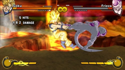 Dragon Ball Z: Burst Limit - Goku Super Saiyan golpeando a Freezer en lava