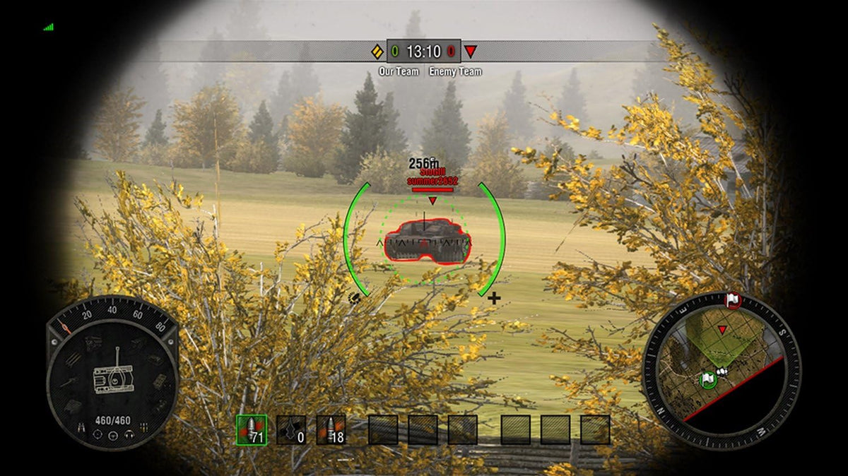 World of Tanks Xbox 360 - Francotirador apuntando tanque enemigo en campo otoñal