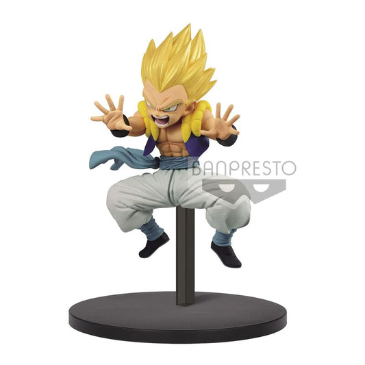 Gotenks Super Saiyan Dragon Ball Z Figura Banpresto pose de ataque con soporte negro