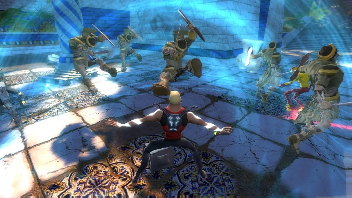 Young Justice: Legacy - Aqualad combatiendo contra soldados en templo azul