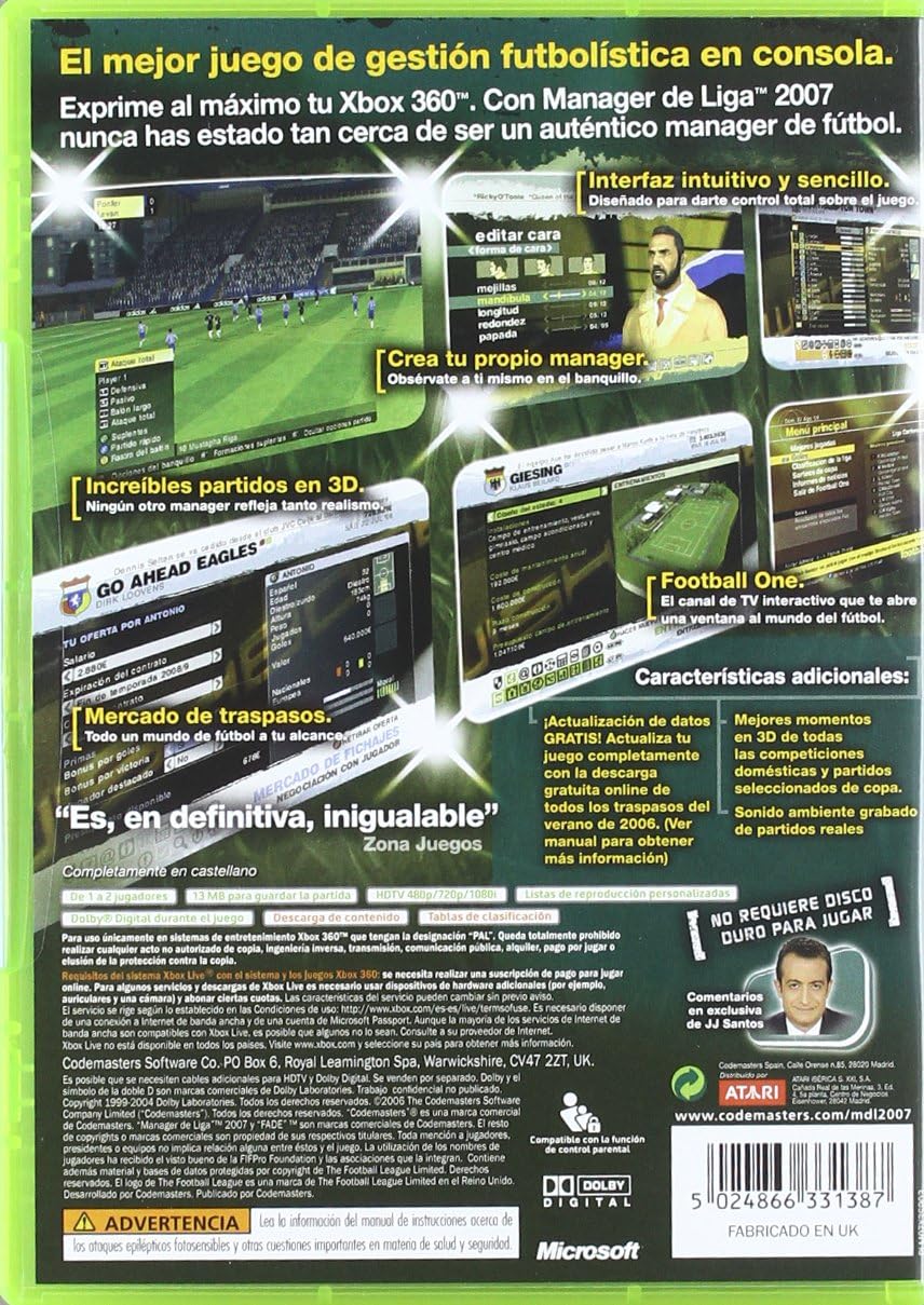 Manager de Liga 2007 - Contraportada Xbox 360
