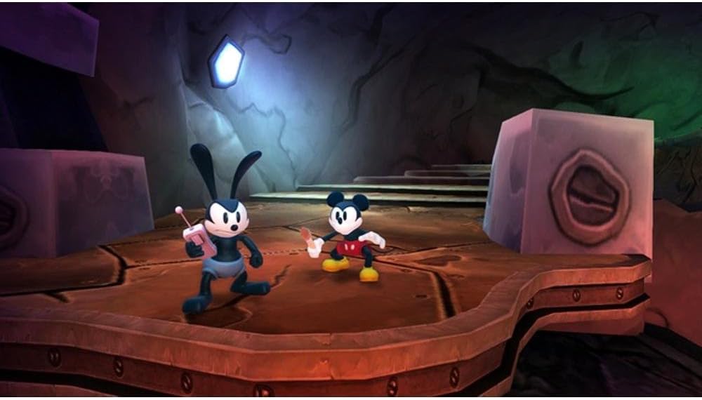 Disney Epic Mickey 2 - Gameplay Mickey y Oswald en sala subterránea con luz cenital