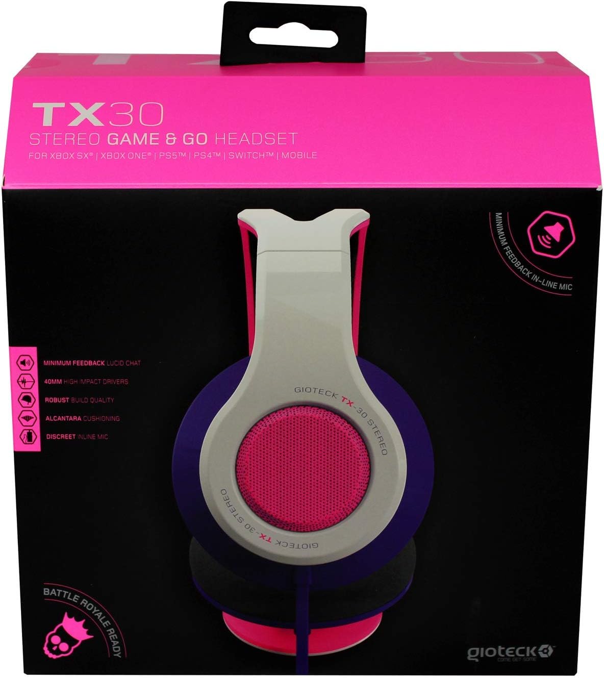 Gioteck TX30 auriculares gaming estéreo rosa y blanco