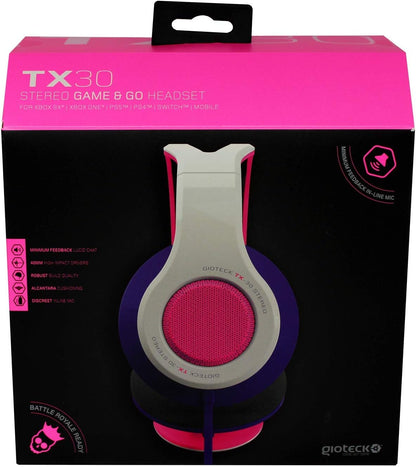 Gioteck TX30 auriculares gaming estéreo rosa y blanco
