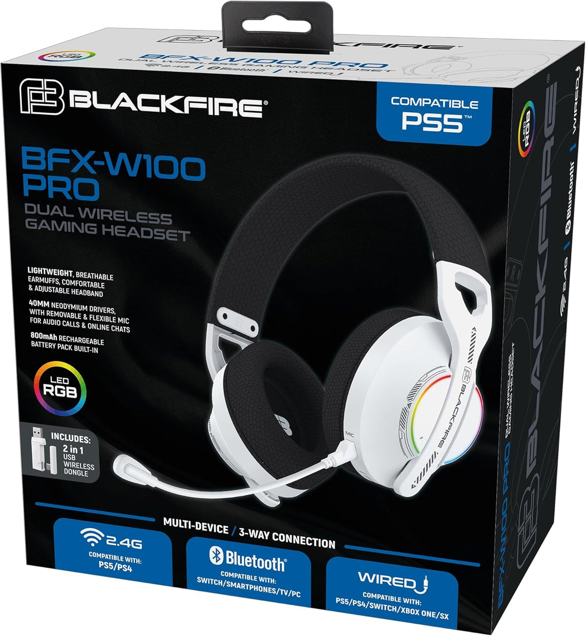 Blackfire BFX-W100 PRO | Auriculares Gaming Inalámbricos Dual Wireless RGB